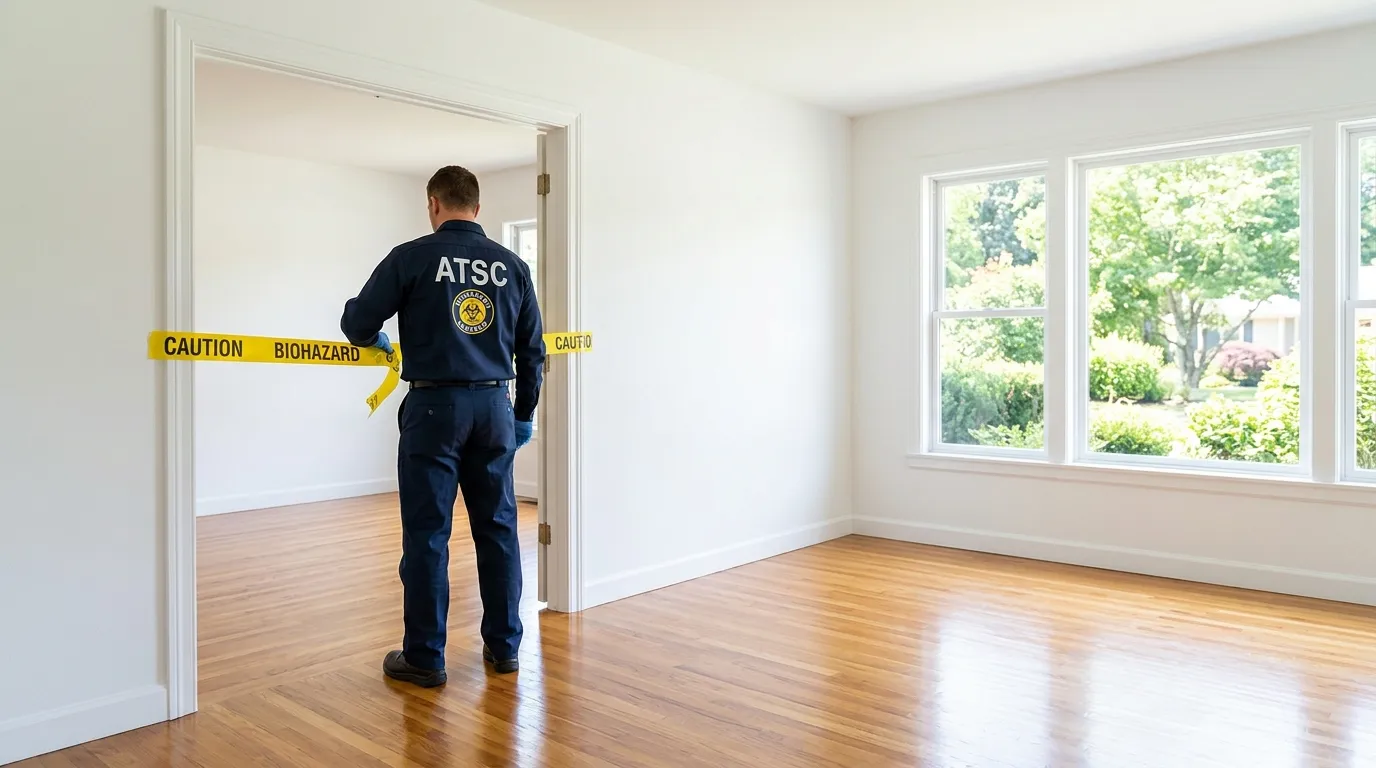 Certified biohazard cleanup crew performing Trauma Scene Cleanup in Hudson